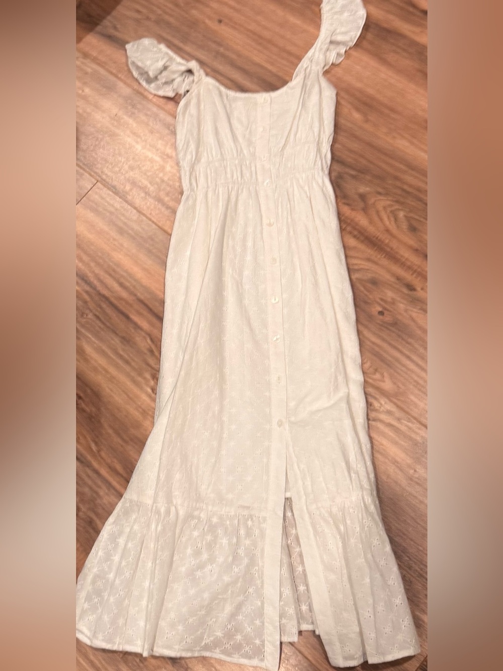Hem & Thread Women’s White Eyelet Button-Front Maxi Skirt
